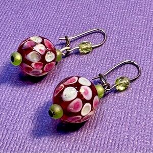 Earrings Pierced Handcrafted Unique Design Women’s Blown Glass Purple Pink Green
